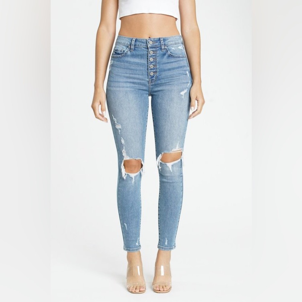 Eunina super high rise distressed skinny jeans sz 11